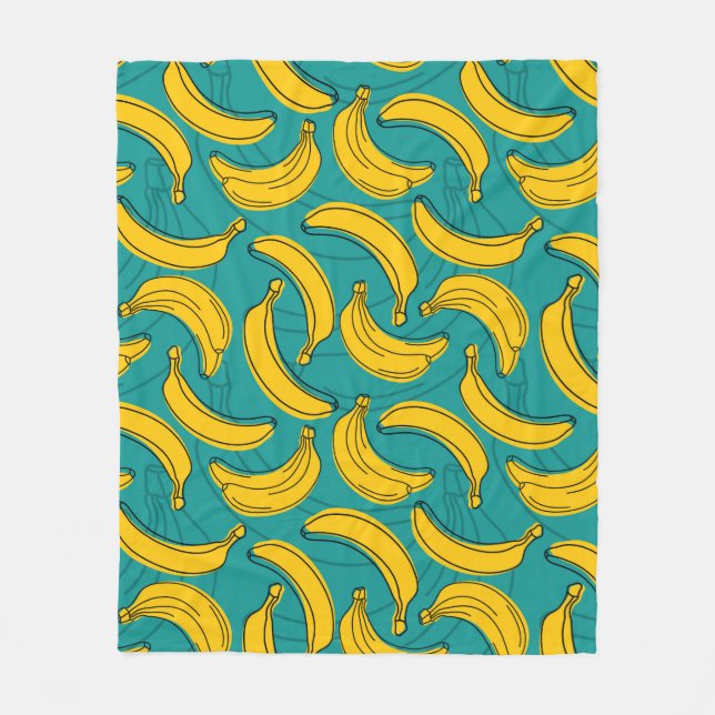 Gelbe Banane mit schwarzer Kontur  Fleecedecke (Vorderseite)