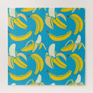 Gelbe Bananen, blaues Hintergrundmuster