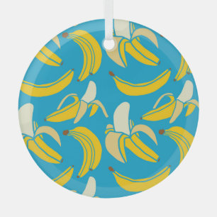 Gelbe Bananen, blaues Hintergrundmuster Ornament Aus Glas