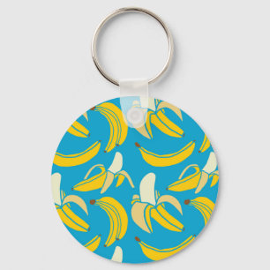 Gelbe Bananen, blaues Hintergrundmuster Schlüsselanhänger