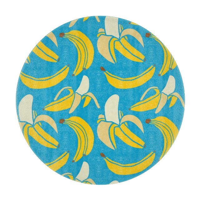 Gelbe Bananen, blaues Hintergrundmuster Schneidebrett (Vorderseite)