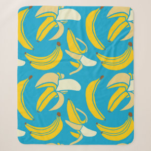 Gelbe Bananen, blaues Hintergrundmuster Sherpadecke