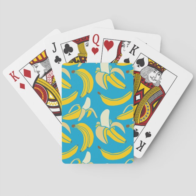 Gelbe Bananen, blaues Hintergrundmuster Spielkarten (Rückseite)