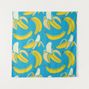 Gelbe Bananen, blaues Hintergrundmuster Wandteppich