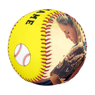 Gelbe Baseball mit Teamname Nummer Foto