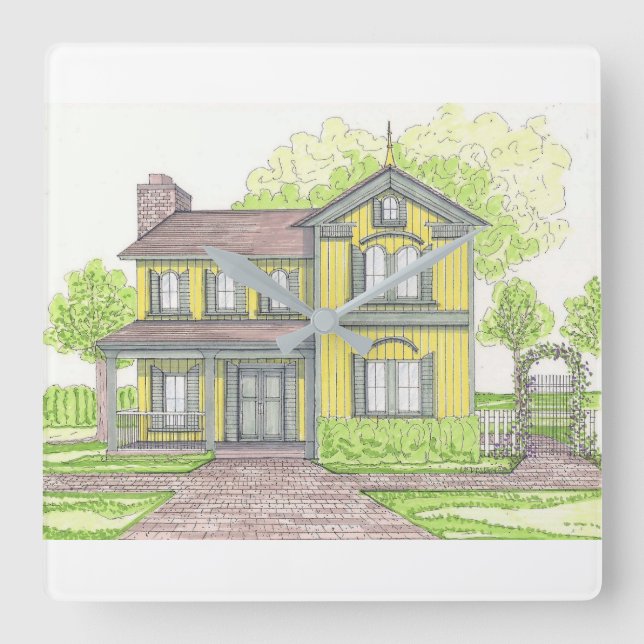 Gelbe Bauernmauer Quadratische Wanduhr (Vorderseite)