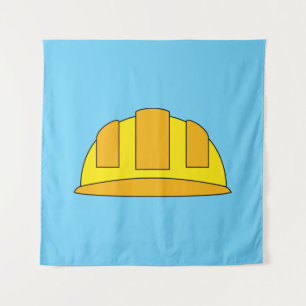 Gelbe Bauhelm-Cartoon Wandteppich