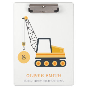 Gelbe Baukrane Monogramm Boys Klemmbrett