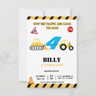 Gelbe Bauweise 4. Geburtstagsfeier Einladung