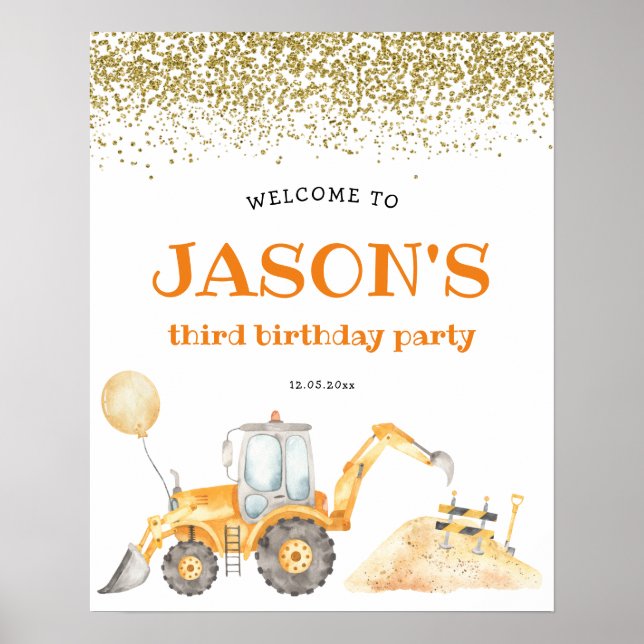 Gelbe Bauweise Geburtsdatum Begrüßungszeichen Poster (Vorne)