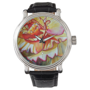 Gelbe Begonia Blume Aquarellkunst Armbanduhr