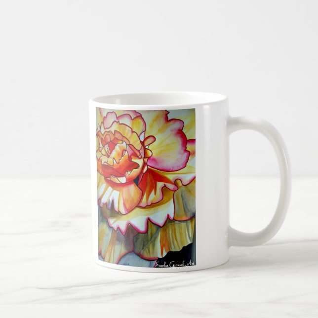 Gelbe Begonia Blume Aquarellkunst Kaffeetasse (Rechts)