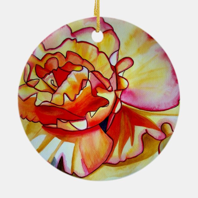 Gelbe Begonia Blume Aquarellkunst Keramik Ornament (Hinten)