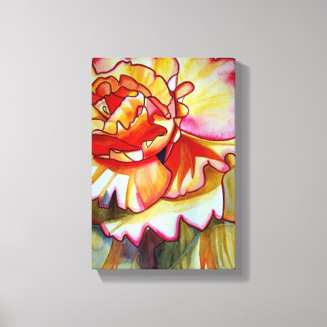 Gelbe Begonia Blume Aquarellkunst Leinwanddruck (Vorderseite)
