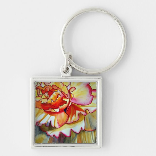 Gelbe Begonia Blume Aquarellkunst Schlüsselanhänger (Vorne)