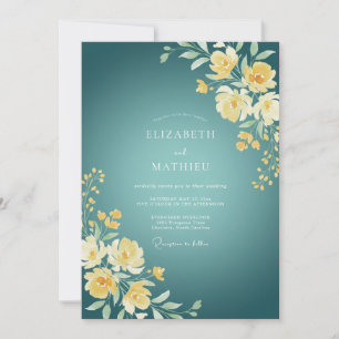 Gelbe Benzin-Blütenblatt-Hochzeit Einladung