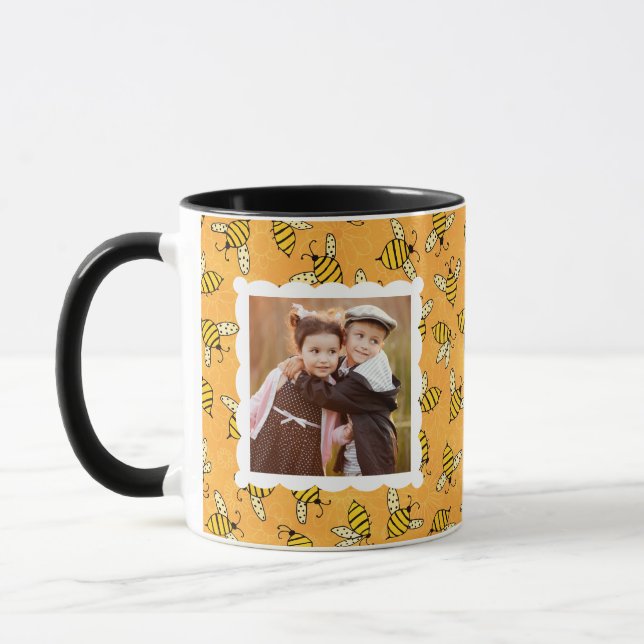 Gelbe Bienen mit Foto Mama Zitat Tasse (Links)