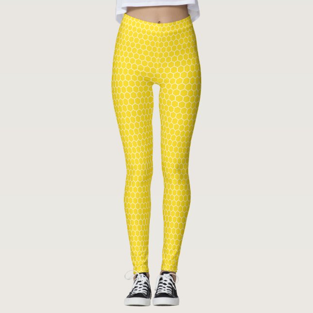 Gelbe Bienenwaben-geometrisches Muster Leggings (Vorderseite)
