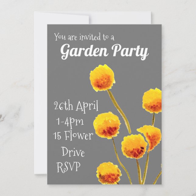 Gelbe Billy Button Blume Garten Party Funktion Einladung (Vorderseite)