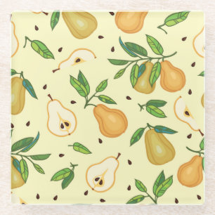 Gelbe Birnen: Vintage Illustration. Glasuntersetzer