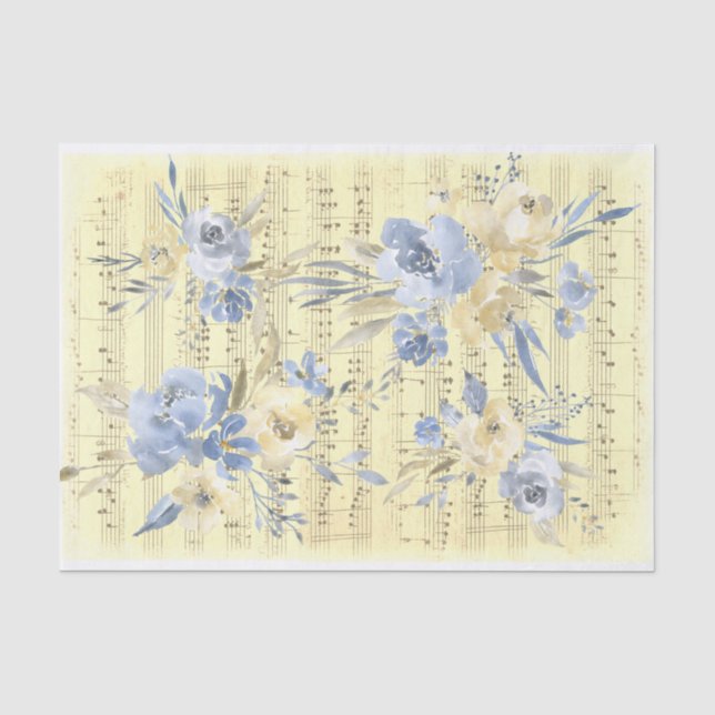 gelbe blaue Blumen | Altmusik Seidenpapier (Vorderseite)