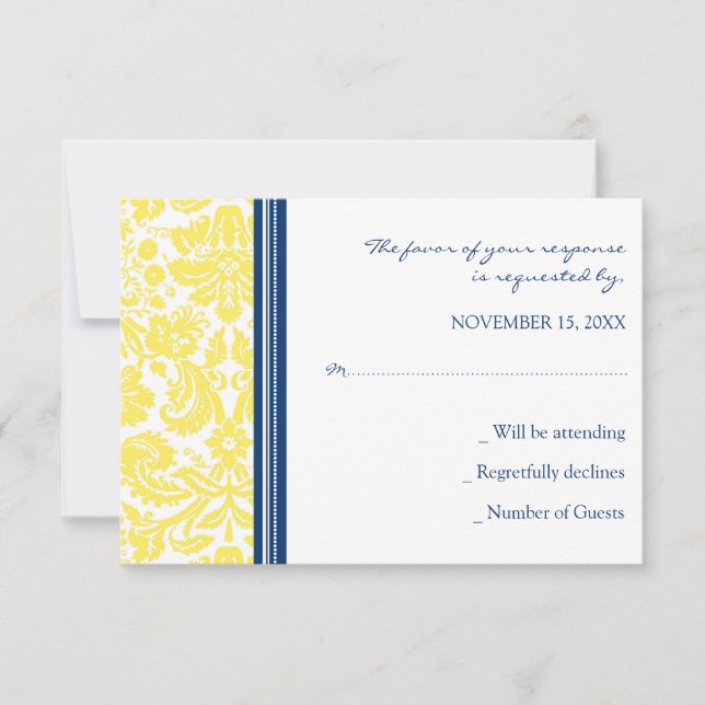 Gelbe blaue Damaskus-UAWG Hochzeitkarte RSVP Karte (Vorderseite)