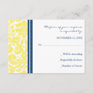 Gelbe blaue Damast UAWG Hochzeits-Karte RSVP Karte