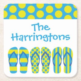 Gelbe blaue Flip Flops Personalisierte Paper-Unter Rechteckiger Pappuntersetzer