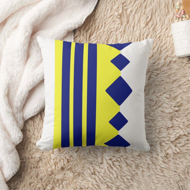 Gelbe blaue geometrische Quadrate Kissen (Decke)