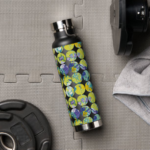 Gelbe Blaue Grunge-Textur Kreis Muster Kunst. Trinkflasche