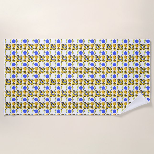 Gelbe blaue Illustration Extravagante Formen Strandtuch (Vorderseite)