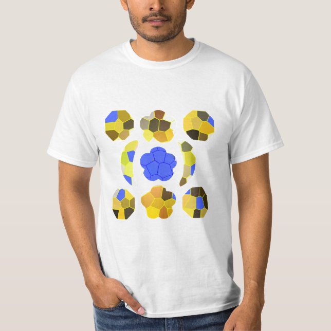 Gelbe blaue Illustration Extravagante Formen T-Shirt (Vorderseite)