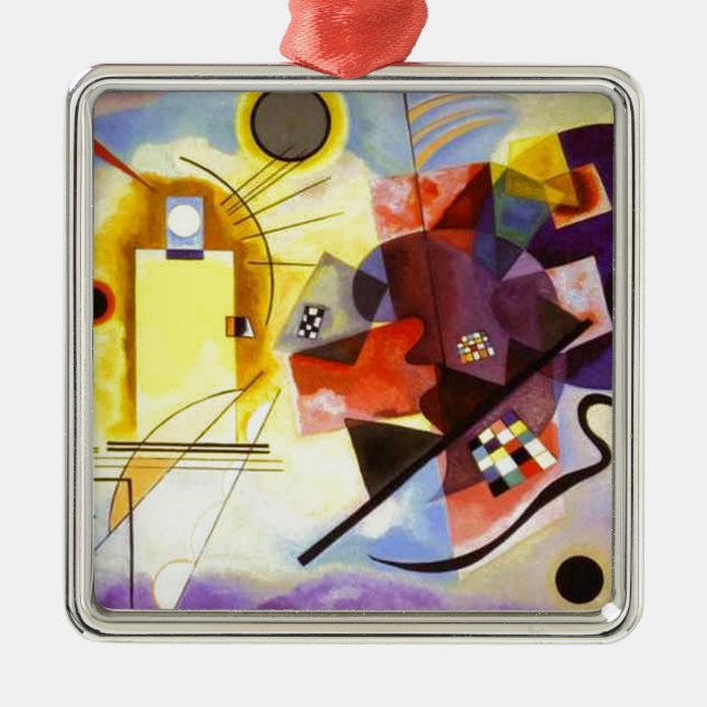 Gelbe blaue Kandinsky-Abstrakte Malerei Silbernes Ornament (Vorne)
