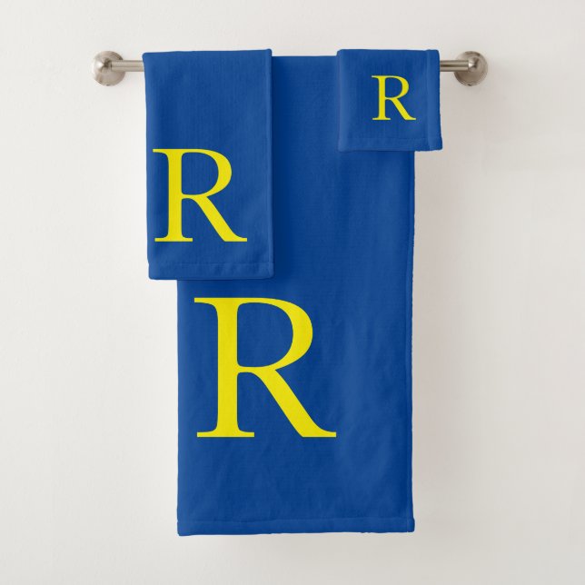 Gelbe blaue Monogramm erste farbige Niedliche Cust Badhandtuch Set (Insitu)