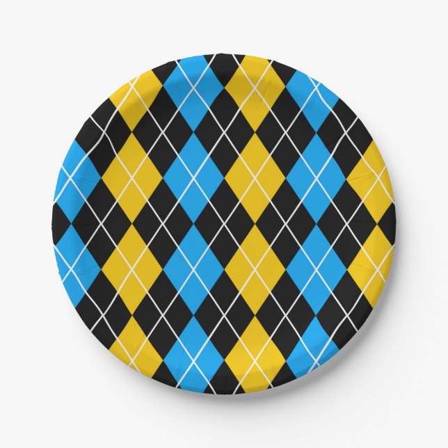 Gelbe blaue Raute Diamant Design Pappteller (Vorderseite)