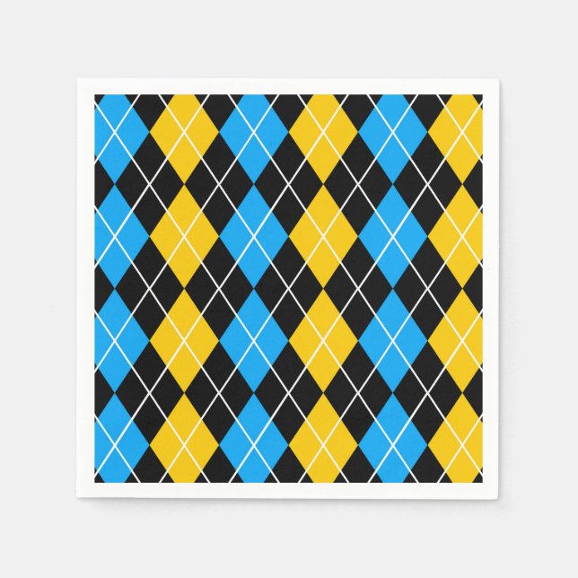 Gelbe blaue Raute Diamant Design Serviette (Vorderseite)