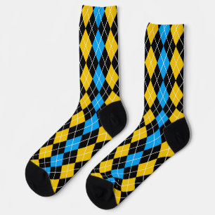 Gelbe blaue Raute Diamant Design Socken