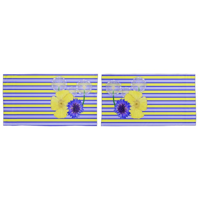 Gelbe blaue Streifen Cornblumen Schmetterlinge Kissenbezug (Vorderseite-Set)