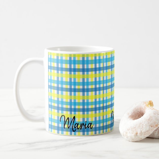 Gelbe blaue Streifen-Tasse Kaffeetasse (Mit Donut)
