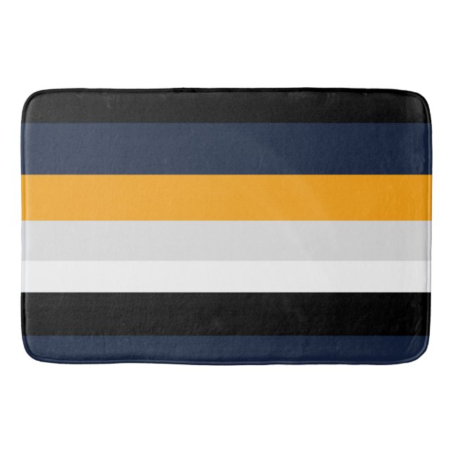 Gelbe, blaue, weiße und schwarze Streifen Badematte (Vorderseite)