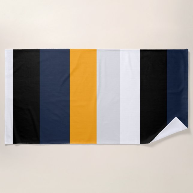 Gelbe, blaue, weiße und schwarze Streifen Strandtuch (Vorderseite)