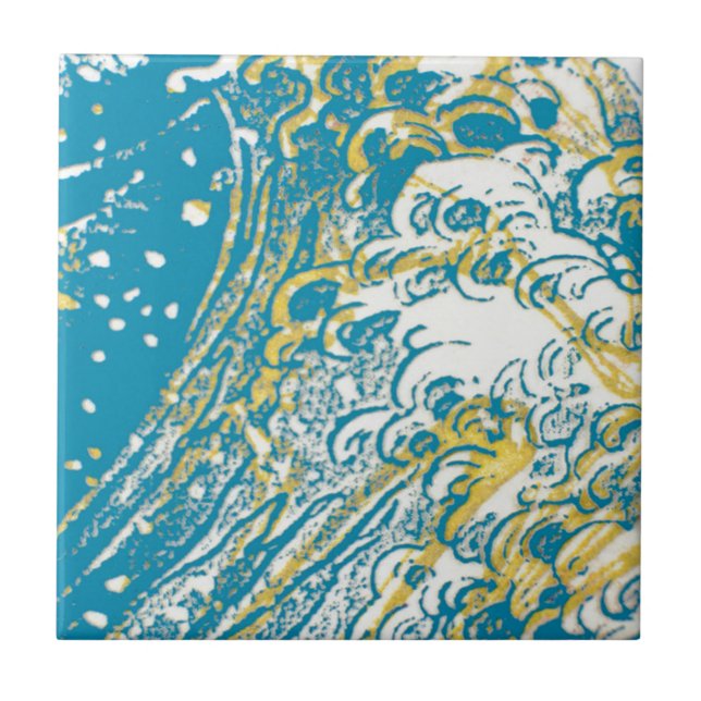 Gelbe, blaue Wellen Fliese (Vorderseite)