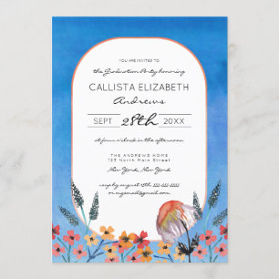 Gelbe blaue Wildblumen Aquarellfarben Abschluss Einladung