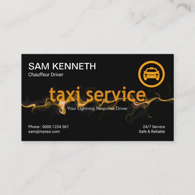 Gelbe Blitzreaktion Taxi-Fahrer Visitenkarte (Vorderseite)