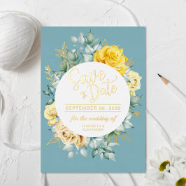 Gelbe blühende Hochzeitsklasse staubblauer Hochzei Folieneinladung