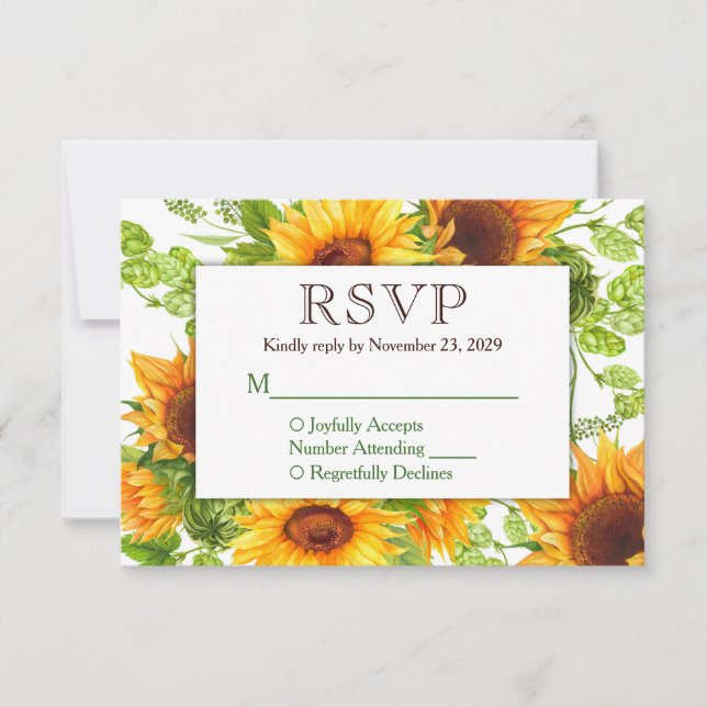 Gelbe blühende UAWG Hochzeitsreaktion RSVP Karte (Vorderseite)