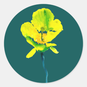 Gelbe Blume abstrakte Wasserfarbe Runder Aufkleber