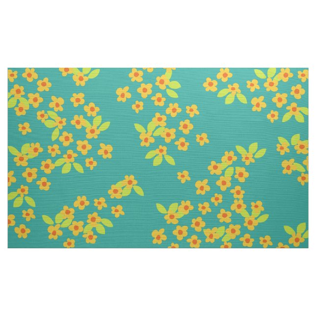 Gelbe Blume auf aquamarinen Vintagen Blume Stoff (Yard (91,4 cm))