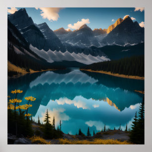 Gelbe Blume Bergsee Landschaftsbild Poster