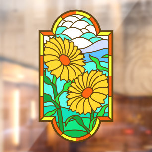 Gelbe Blume Blaue Himmel Falsches Buntglas Fensteraufkleber